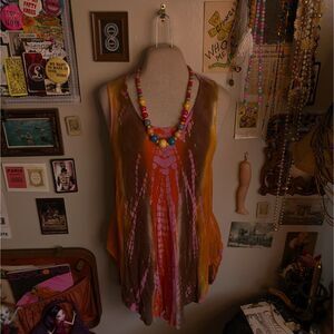 Tie Dye Swing Tank Top Women's Small/Medium Orange Pink Multicolor Bohemian